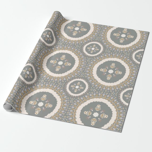 Papel De Presente Cinza Verde Legenda Ornamental Floral (Desenrolado)