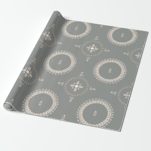Papel De Presente Cinza Verde Legenda Ornamental Floral