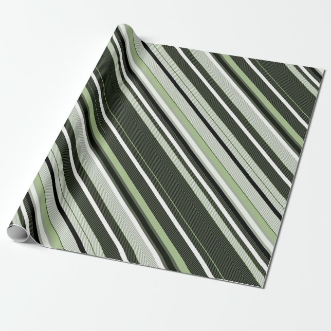 Papel De Presente Cinza, verde, listras brancas. (Desenrolado)