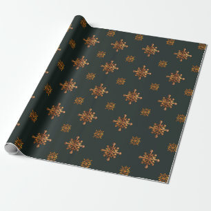 Papel De Presente Cinza "VINTAGE GREEN & DOURADO SNOWFLAKES"