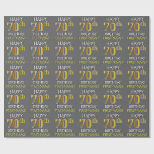 Papel De Presente Cinzas, ANIVERSÁRIO "FELIZ " Dourado do 70 do
