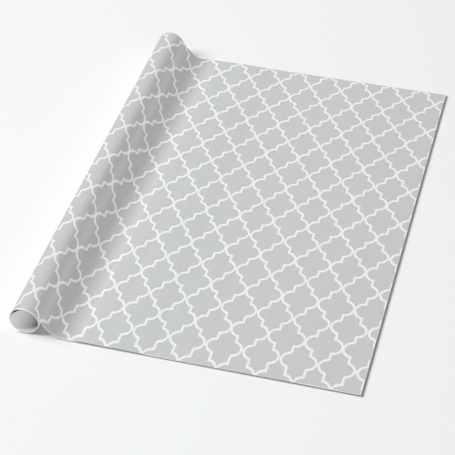 Papel De Presente Cinzas claras modernas e quatrefoil marroquino bra (Desenrolado)