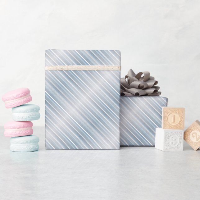 Papel De Presente cinzas com na moda striped azul (Chá de bebê)