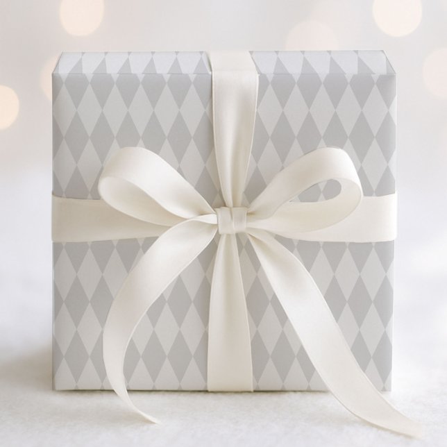 Papel De Presente Cinzas de Pastel e Padrão de Harlequin Branco (Criador carregado)