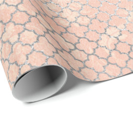 Papel De Presente Cinzas De Pêssego Coral Pastas De Quatrefoil Metál