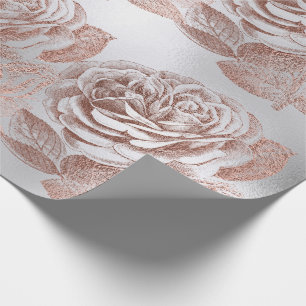 Papel De Presente Cinzas de prata florais metálicas Pastel Dourados