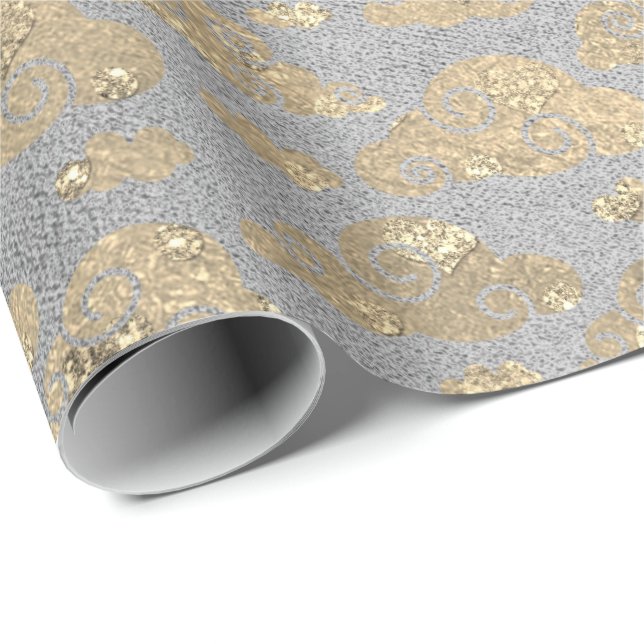 Papel De Presente Cinzas de Prata Foxier Nuvens de Lata Metálica (Ponta do rolo)