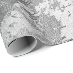 Papel De Presente Cinzas de prata Monocrome Marble Shiny Metálico VI