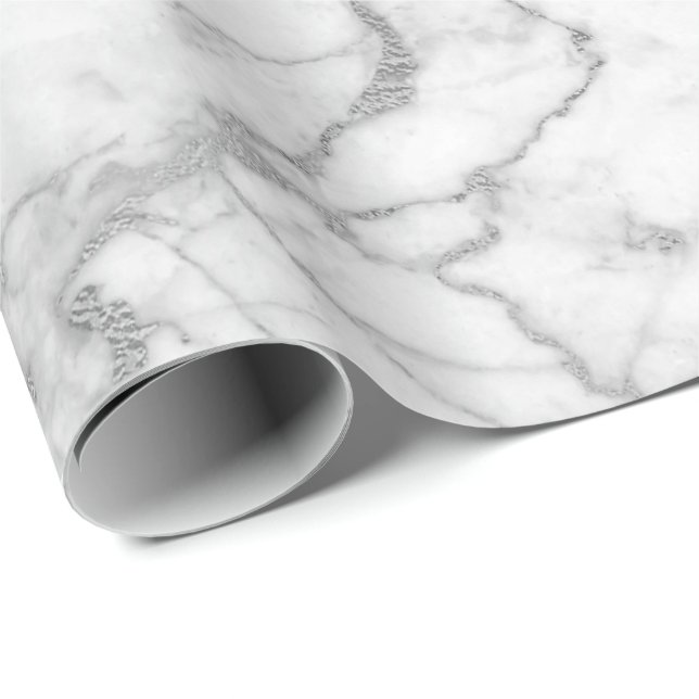 Papel De Presente Cinzas de prata White Carrara Marble Stone Mínimos (Ponta do rolo)