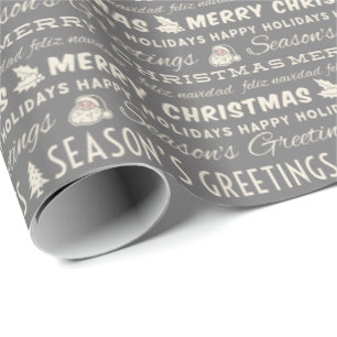 Papel De Presente Cinzas e fotografia retrô branca de Natal feliz