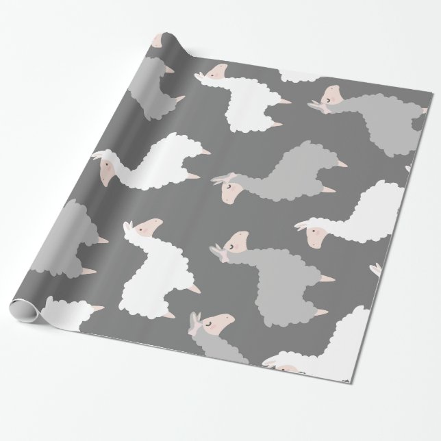 Papel De Presente Cinzas e Lhamas brancas (Desenrolado)