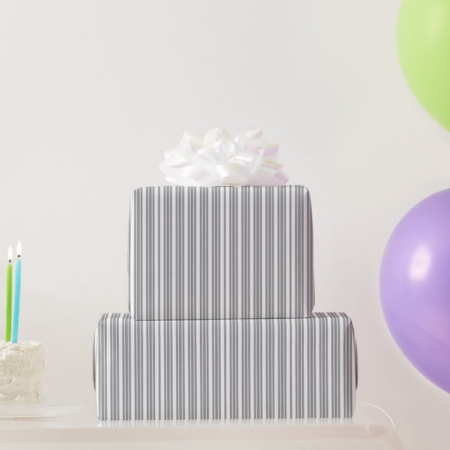 Papel De Presente Cinzas e tiras brancas (Presentes para festas)