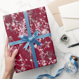 Papel De Presente Cinzas Elegantes modernas Flores Selvagens no Verm