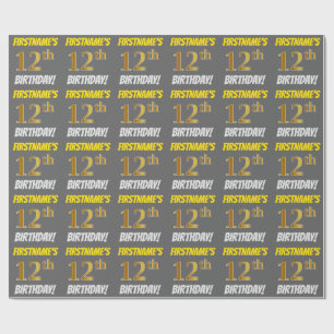 Papel De Presente Cinzas, falso/ouro de imitação, "12o ANIVERSÁRI