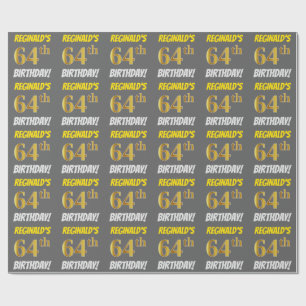 Papel De Presente Cinzas, Faux/Imitação Dourada, "64.º ANIVERSÁRIO"