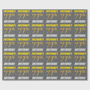 Papel De Presente Cinzas, Faux/Imitação Dourada, "77.º ANIVERSÁRIO"