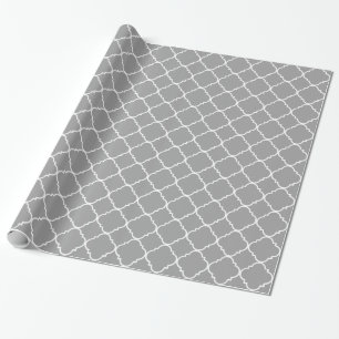 Papel De Presente Cinzas Fumaça e Quatrefoil Branco