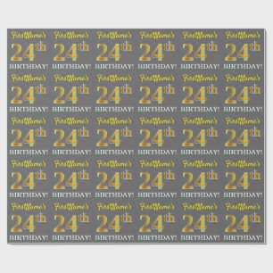 Papel De Presente Cinzas, Imitação Dourada, "24º ANIVERSÁRIO"