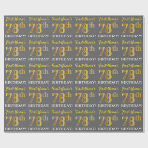 Papel De Presente Cinzas, Imitação Dourada "78º ANIVERSÁRIO"