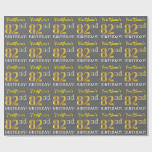 Papel De Presente Cinzas, Imitação Dourada, "82º ANIVERSÁRIO"