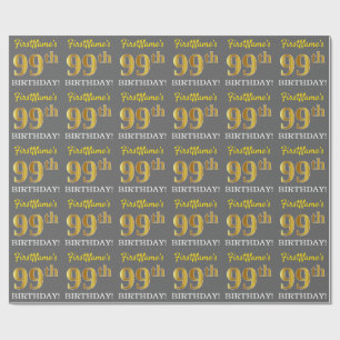 Papel De Presente Cinzas, Imitação Dourada "99º ANIVERSÁRIO"