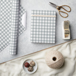 Papel De Presente Cinzas leves e Gingham branco