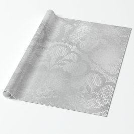 Papel De Presente Cinzas Metálicas Lace Floral Monocromático Bridal