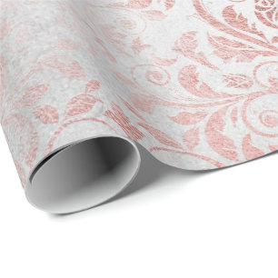 Papel De Presente Cinzas metálicas sujas florais Dourados do rosa