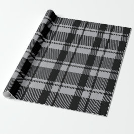 Papel De Presente Cinzas modernas e Xadrez de Tartan Preto
