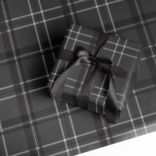 Papel De Presente Cinzas monocromáticas de xadrez de feriado cláss