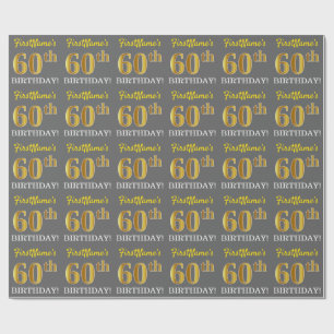 Papel De Presente Cinzas, olhar Dourado de imitação "60th