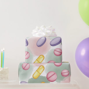 Papel De Presente Cinzas Rosa e de Saúde Comprimidos Roxos