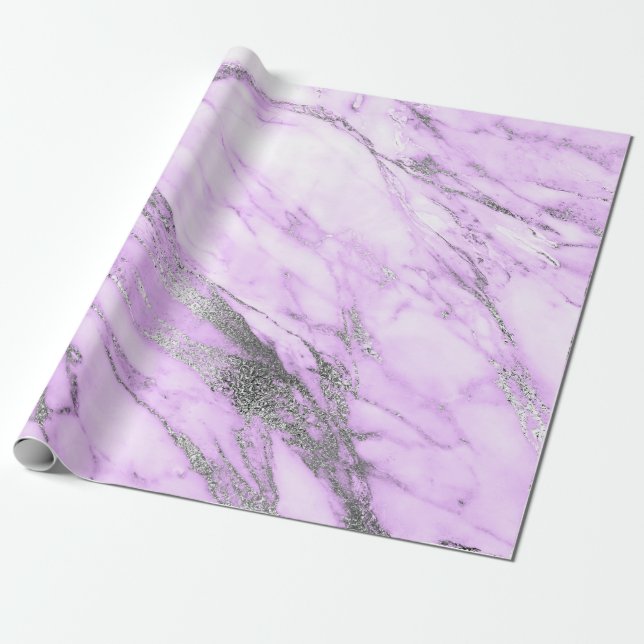 Papel De Presente Cinzas Roxas Glam Brilhante-Branco (Desenrolado)
