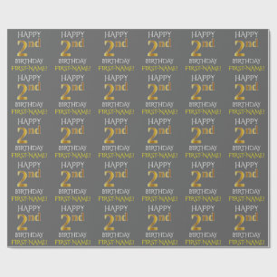 Papel De Presente Cinzas, segundo aniversário "FELIZ " Dourado do