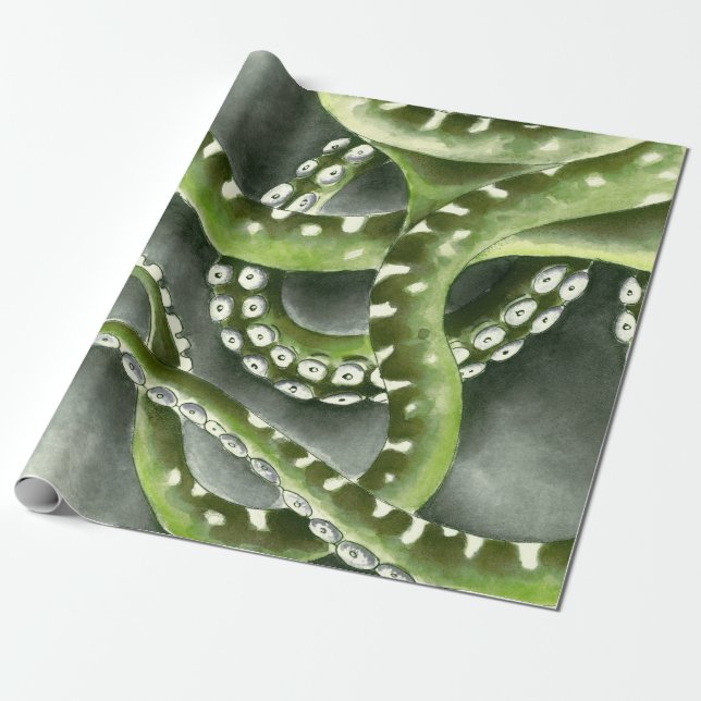 Papel De Presente Cinzas Verdes Tentáculos (Desenrolado)