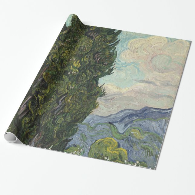 Papel De Presente Ciprestes por Arte de Pintura de Van Gogh (Desenrolado)