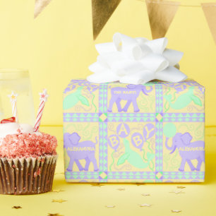 Papel De Presente Circo Cento   Padrão de Chá de fraldas Personali