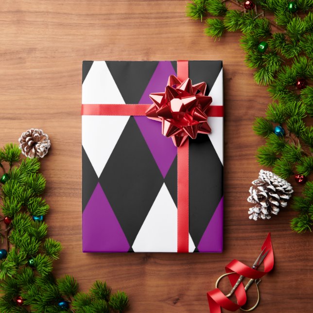Papel De Presente circo de palhaço preto e branco roxo do harlequim (Presente de Natal)