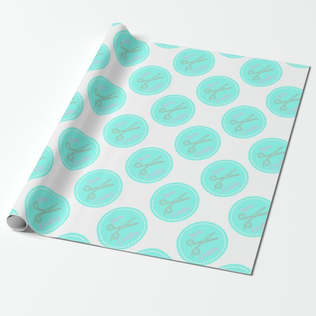 Papel De Presente Círculo Azul de Água Pequena com Tesoura (Desenrolado)