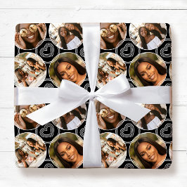 Papel De Presente Círculo Moderno de 4 Fotos em Colagem Padrão Coraç