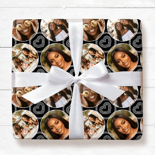 Papel De Presente Círculo Moderno de 4 Fotos em Colagem Padrão Coraç