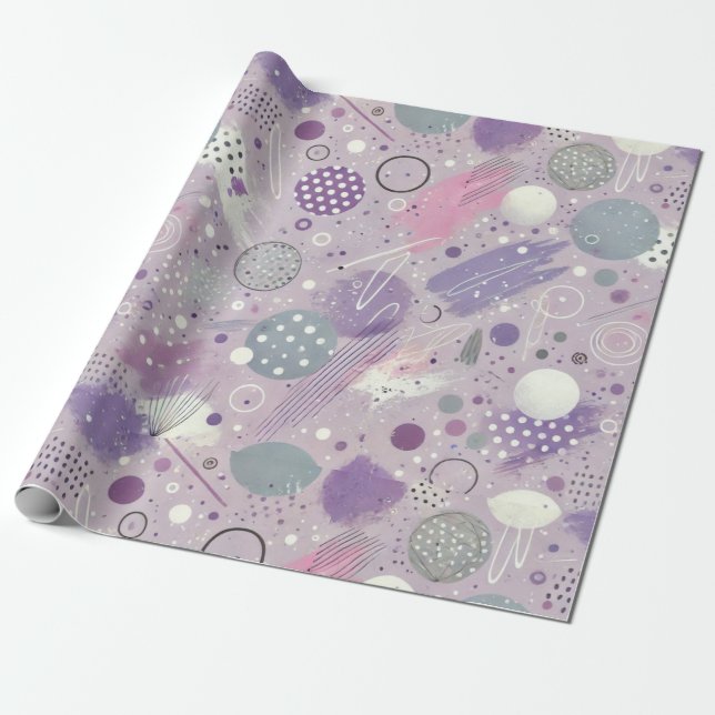 Papel De Presente Círculos abstrato púrpura com acentos de tiras de  (Desenrolado)