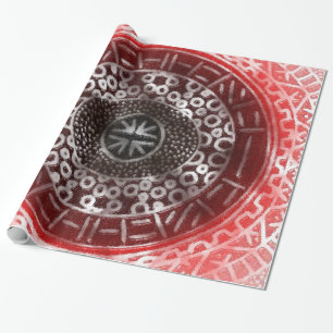 Papel De Presente Círculos Concentrados - Impressão vermelho-vermelh