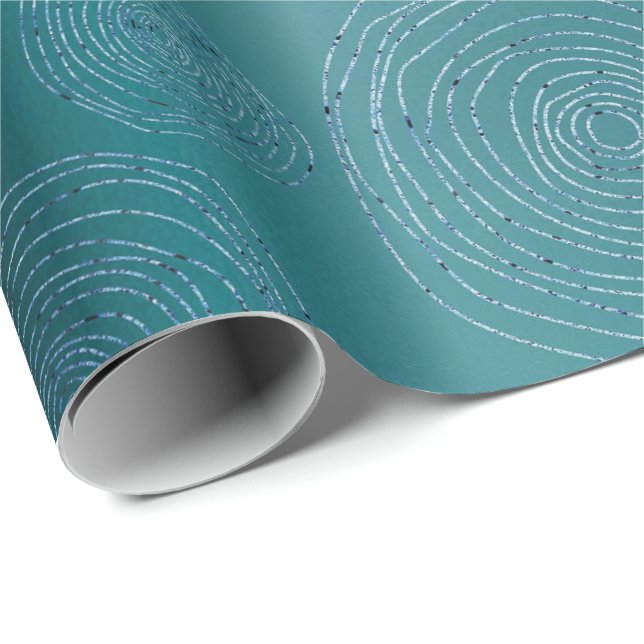Papel De Presente Círculos do rico Azul Teal Marinho Espiral Metálic (Ponta do rolo)