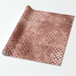 Papel De Presente Círculos Dourados Rosa Brilhantes Luxo Brilho