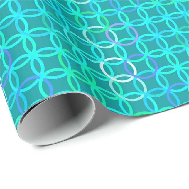 Papel De Presente Círculos modernos do século médio, turquesa e aqua (Ponta do rolo)