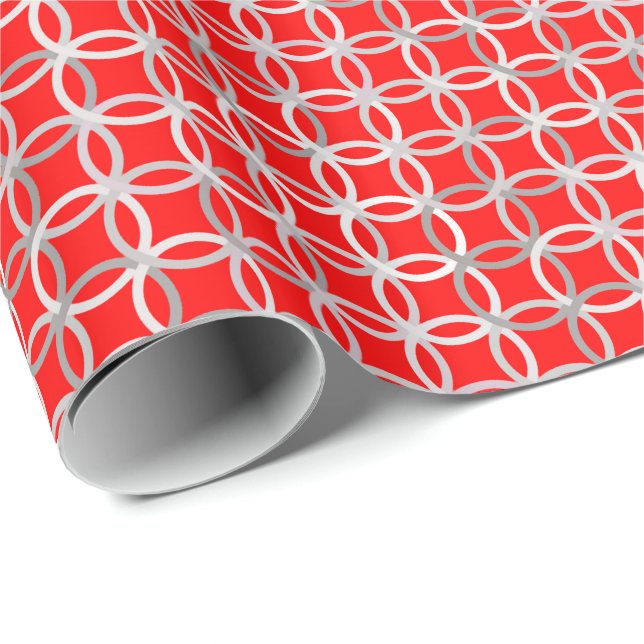 Papel De Presente Círculos modernos do século médio, vermelho profun (Ponta do rolo)