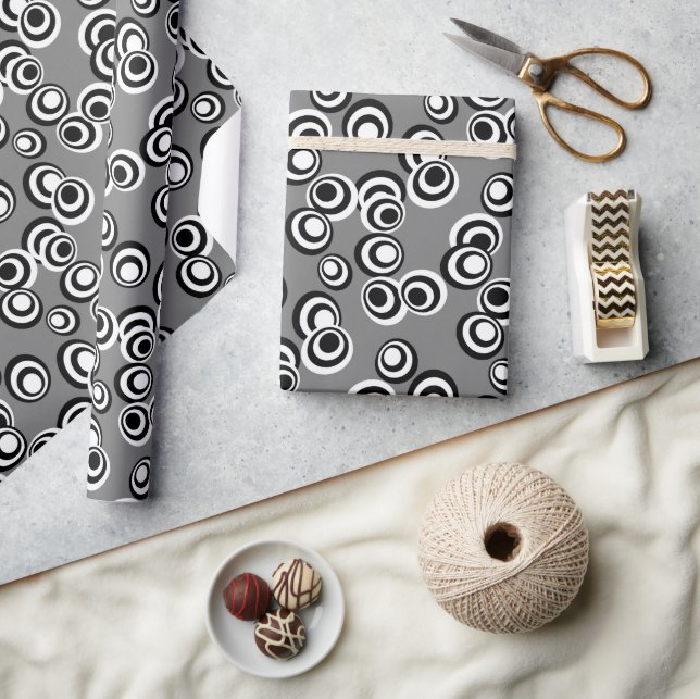 Papel De Presente Círculos Pontos Pretos E Brancos Artísticos Redond (Artesanato)