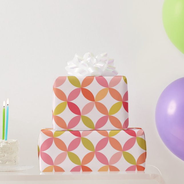 Papel De Presente Círculos Rosa Vermelho Laranja Modernos de Meados  (Presentes para festas)