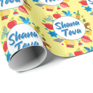 Papel De Presente Círculos Shana Tova - amarelo pastel